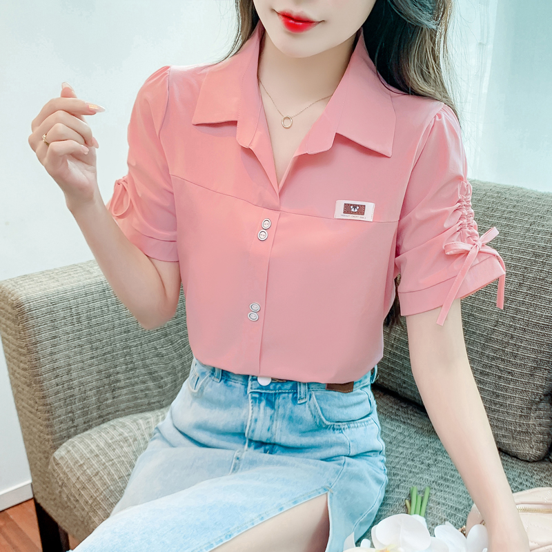 Real shot of 2025 summer new short-sleeved shirt women's design pullover top