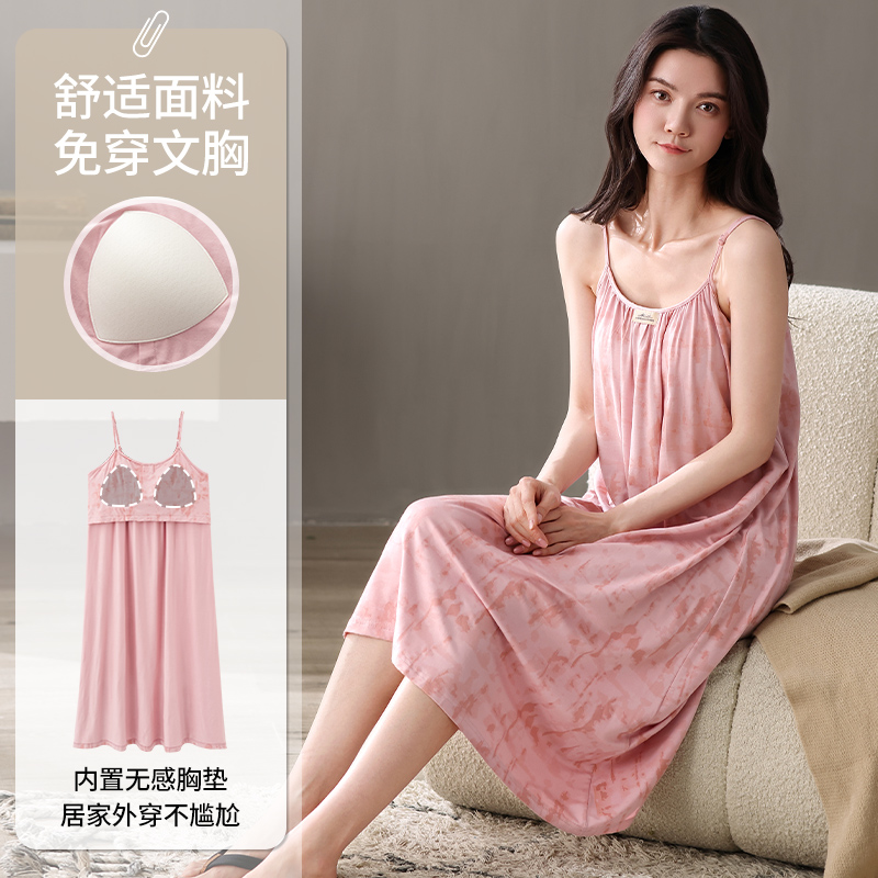 Summer pure cotton sling with breast pad suspender nightgown for women casual sexy home clothes body dress