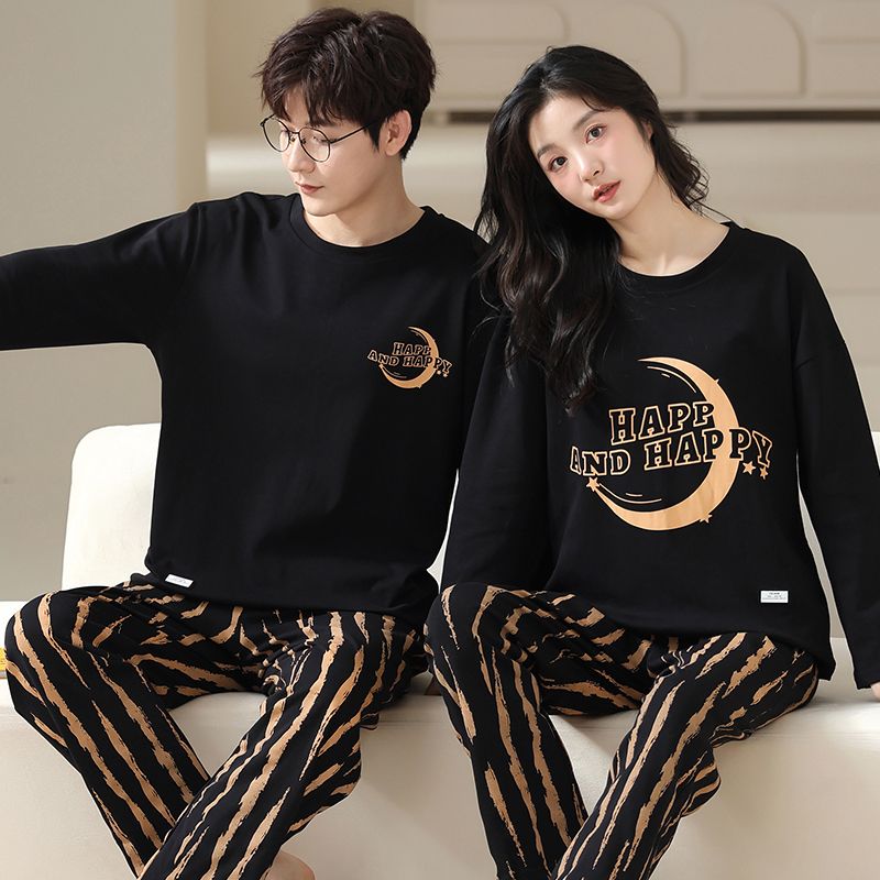 Spring pure cotton couple round neck long sleeve trousers pajamas men and women suit home casual clothing