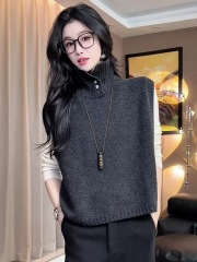 French style half-open turtleneck sweater vest for women in the early spring and autumn layered thermal inner vest wool top