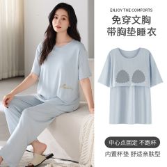 Summer Modal with chest pad round neck short-sleeved trousers pajamas women's suit home clothes