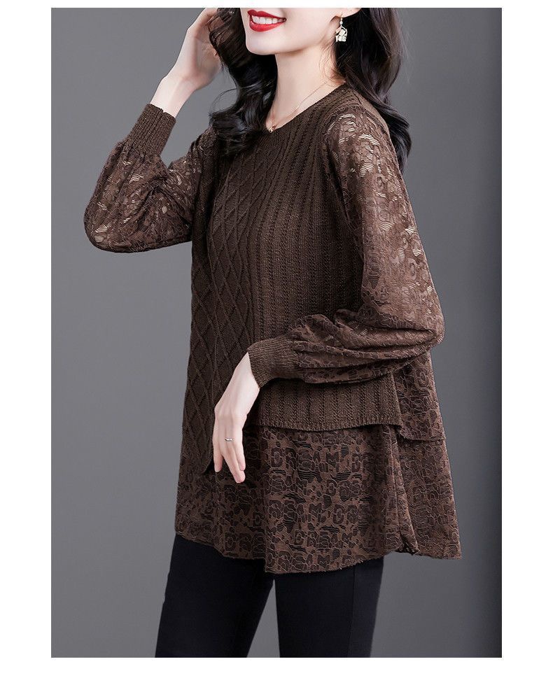 New base shirt for women spring and autumn fake two-piece top for women fashion fashionable age-reducing mother knitted sweater