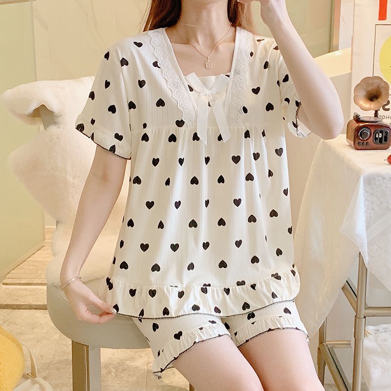 Summer milk silk pit strip lace lace square collar short-sleeved pajamas women's suit home clothes