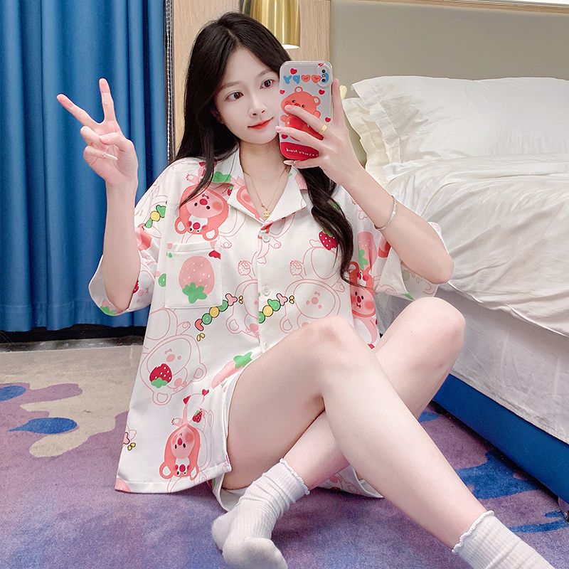 Summer imitation cotton men's round neck short sleeve shorts pajamas men's suit casual home clothes