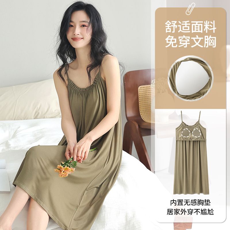 Summer modal with chest pad sexy suspender nightgown for women's home clothes casual nightgown