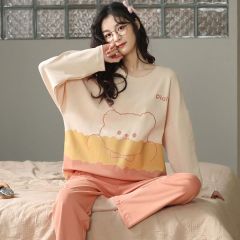 Pajamas for women in spring and autumn long sleeves thin milk silk cute cartoon two-piece set casual home clothes