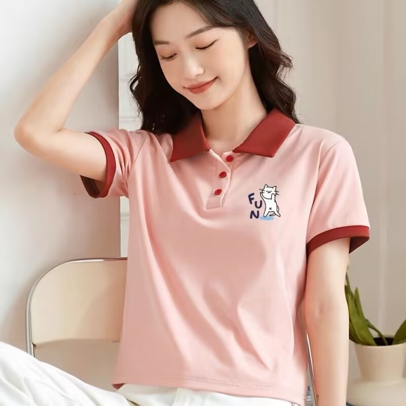 Short polo shirt, lapel, short sleeve T-shirt for women in summer 2025 new super hot small top