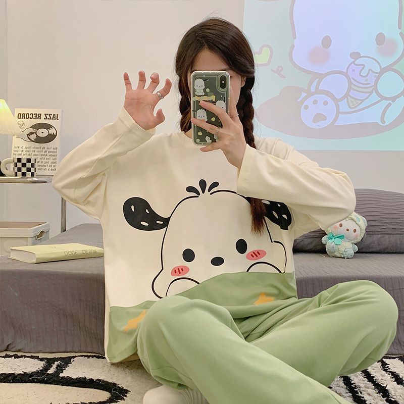 Pajamas for women in spring and autumn long sleeves thin milk silk cute cartoon two-piece set casual home clothes