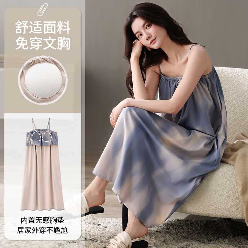 Summer pure cotton sling with breast pad suspender nightgown for women casual sexy home clothes body dress