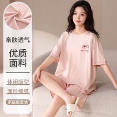 Summer Modal round neck short sleeve shorts pajamas women's suit casual and comfortable home clothing