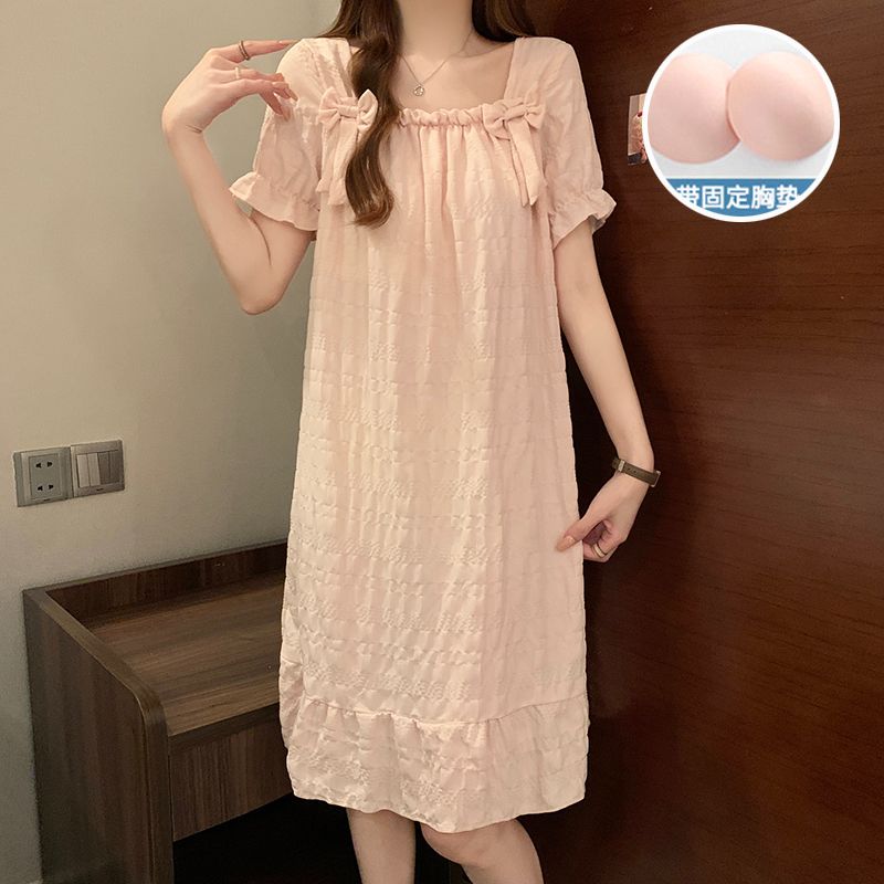 Summer cloud cotton with chest pad short-sleeved square neck nightgown for women casual home clothes nightgown