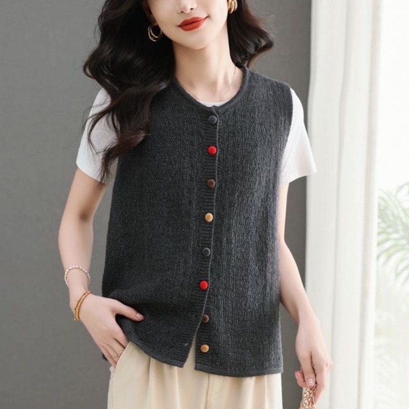 Vest vest jacket for women knitted cardigan spring wear 2025 new sweater wool vest horse clip outside spring and autumn