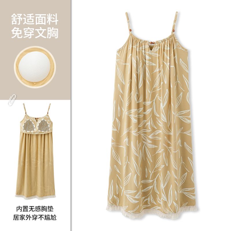 Summer modal with chest pad sexy suspender nightgown for women's home clothes casual nightgown