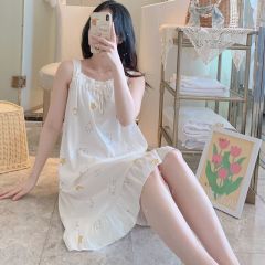 Summer cloud cotton sleeveless suspender one-shoulder nightgown women's sexy home clothes loose skirt