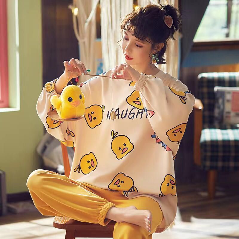 Pajamas for women in spring and autumn long sleeves thin milk silk cute cartoon two-piece set casual home clothes