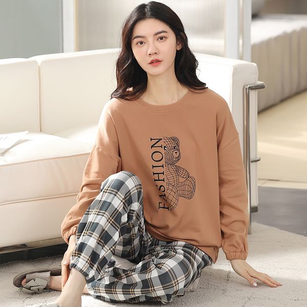 Pajamas for women in spring and autumn long sleeves thin milk silk cute cartoon two-piece set casual home clothes