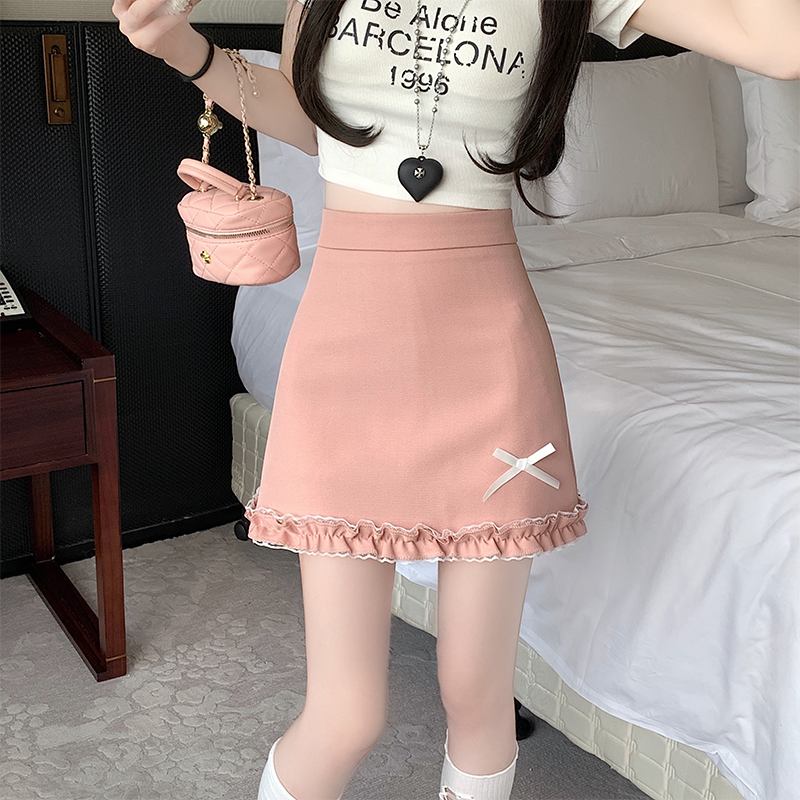 Real shot of a grey suit short skirt for women in spring 2025 new small high-waisted black ears a-line skirt
