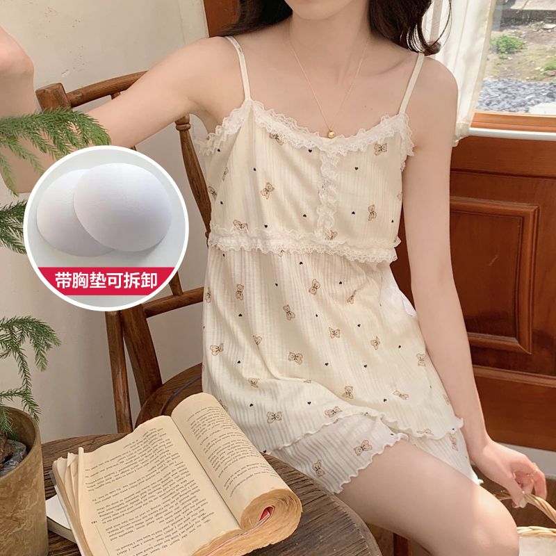 Summer combed cotton 6535 pit strap chest pad sexy suspender pajamas women's suit home clothes