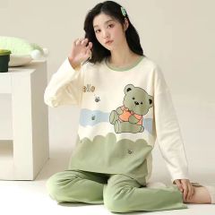 Pajamas for women in spring and autumn long sleeves thin milk silk cute cartoon two-piece set casual home clothes
