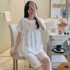 Summer cloud cotton edge square collar one-shoulder short-sleeved pajamas women's suit casual home clothes