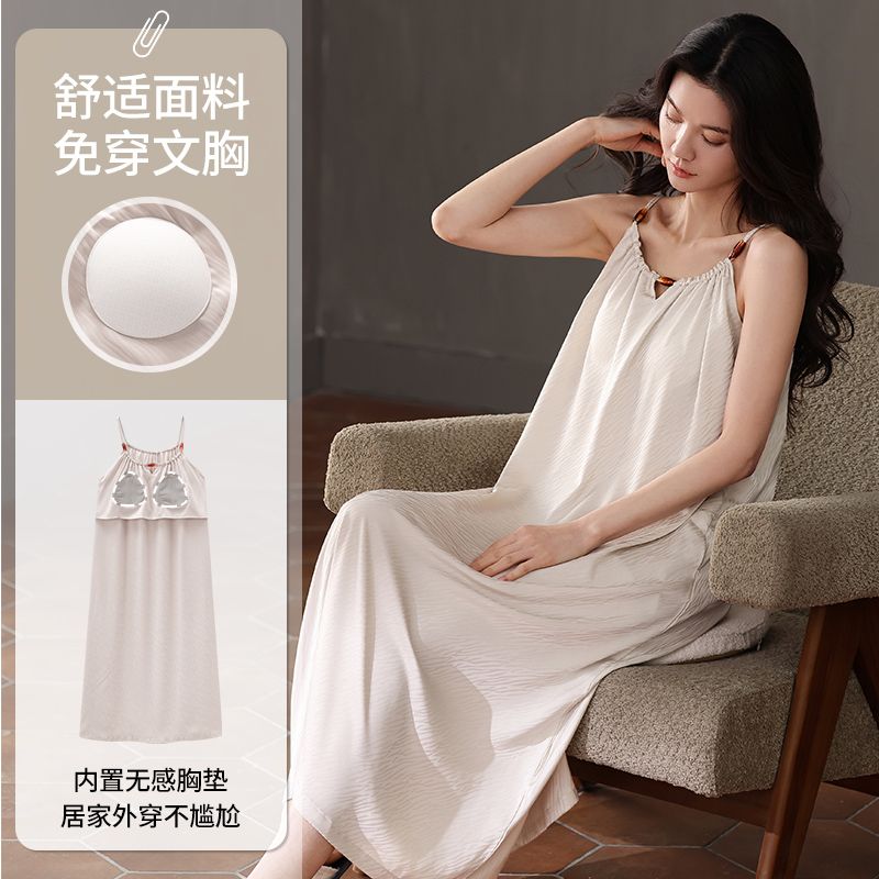 Summer ice and snow ribbon chest pad sexy suspender nightgown women's home dress dress dress