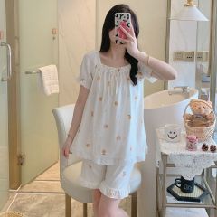 Summer cloud cotton edge square collar one-shoulder short-sleeved pajamas women's suit casual home clothes