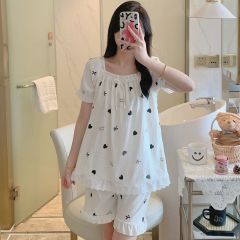 Summer cloud cotton edge square collar one-shoulder short-sleeved pajamas women's suit casual home clothes