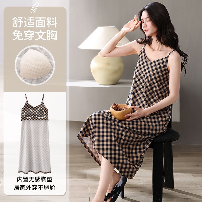 Summer pure cotton sling with breast pad suspender nightgown for women casual sexy home clothes body dress