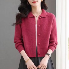 Women's wool knitted cardigan 2025 spring, autumn and winter short lapel button high waist small fashionable sweater jacket