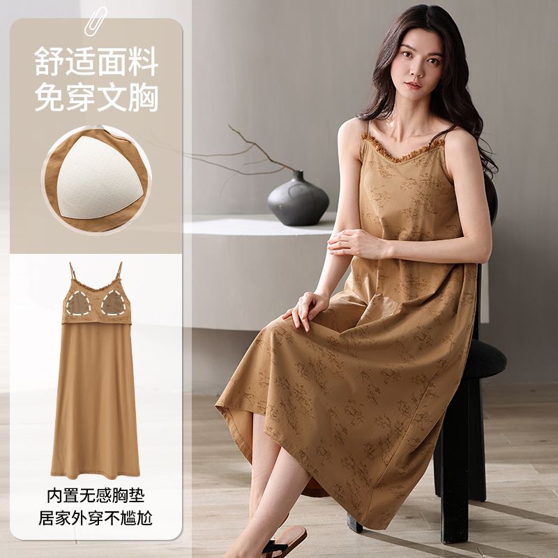 Summer pure cotton sling with breast pad suspender nightgown for women casual sexy home clothes body dress