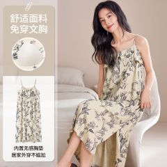 Summer modal with chest pad sexy suspender nightgown for women's home clothes casual nightgown