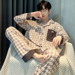 Spring and Autumn Pure Cotton Men's Lapel Cardigan Long Sleeve Pajamas Men's Set Casual Home Clothing