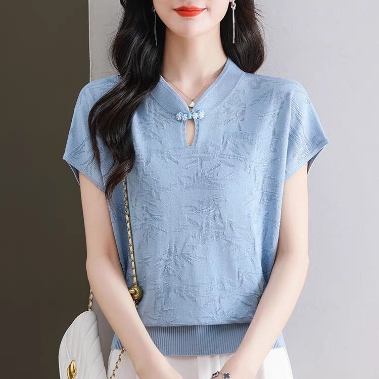 Colorful sheep Chinese cheongsam collar top for women in summer 2025 new classical style silk short sleeve thin