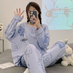 Pajamas for women in spring and autumn long sleeves thin milk silk cute cartoon two-piece set casual home clothes