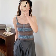 New Korean style inner top in spring and summer, sweet and spicy design, gradient striped short slim sling vest for women, wear outside