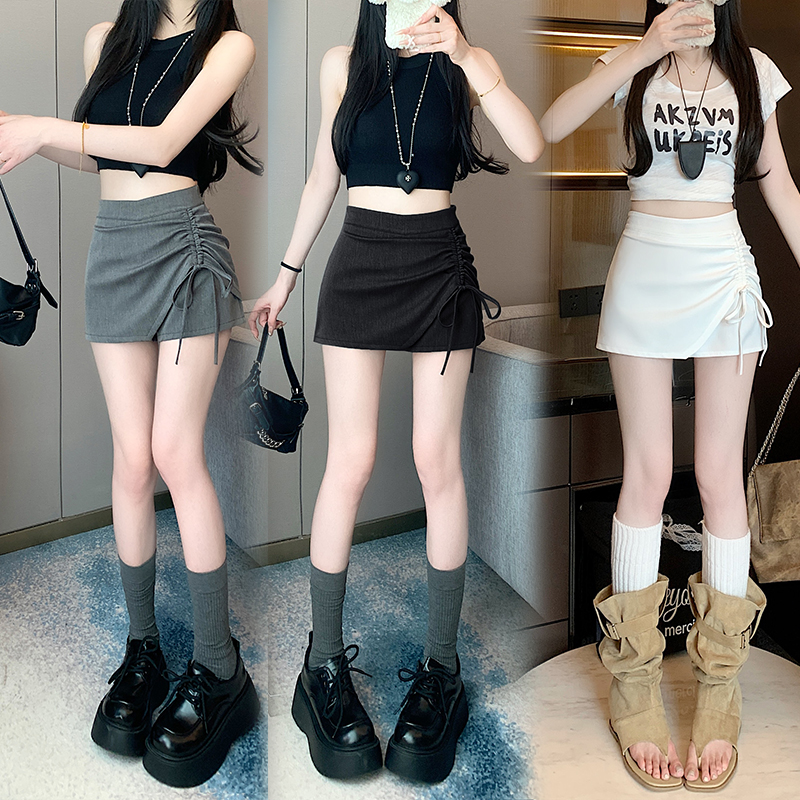 Real photo irregular design hot girl short skirt 2025 spring and summer new drawstring pleated a-line hip skirt skirt
