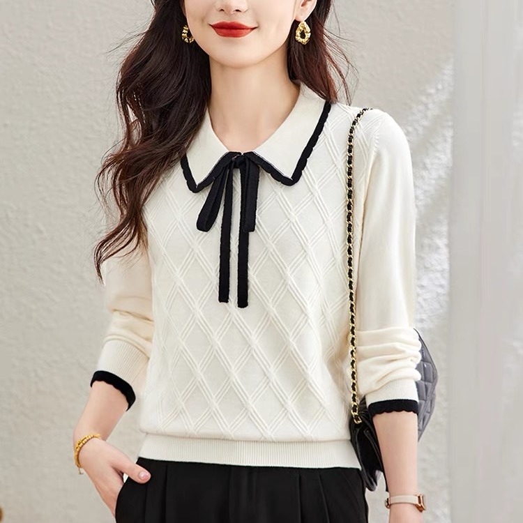 2025 spring women's cardigan doll collar knitted pullover loose sweater thin fashion base