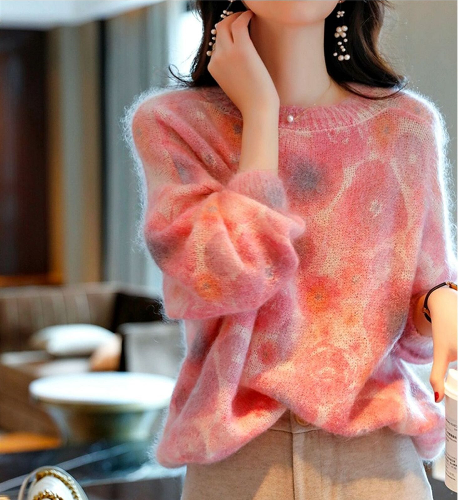 Mohai sweater women's 2025 early spring lazy style rainbow color tie-dye pullover loose outer top