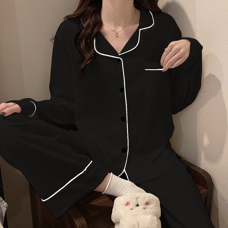 2025 spring and autumn Korean version of cardigan small lapel pajamas long sleeve simple casual home clothing