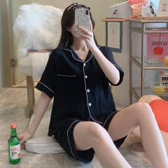 Spring and summer Korean style cardigan small lapel pajamas short-sleeved simple and cute casual home clothes