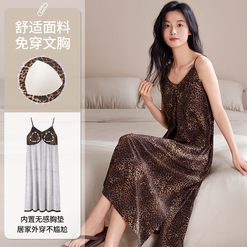 Summer modal with chest pad sexy suspender nightgown for women's home clothes casual nightgown