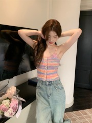 New summer knitted vest for women color-blocking striped sweet hot girl sexy inner wear summer new slim sleeveless top