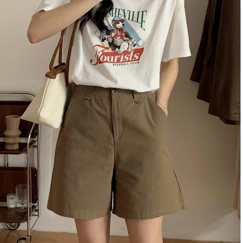 純棉優質面料短褲女夏季薄款西裝褲子高腰休閒直筒闊腿褲五分褲