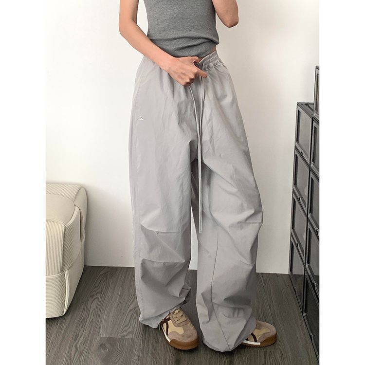 Three-dimensional waist grey pleated work pants for women in spring and summer 2025 new high-waist loose lazy casual sports pants