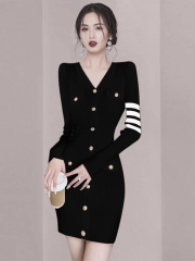 Small fragrance V-neck slim knitted inner layer base dress for women spring and summer sexy hot girl waist pack short skirt