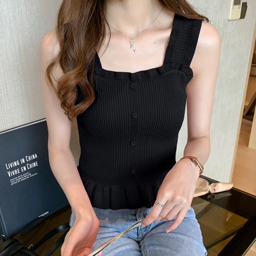 Knitted suspender vest hot girl top for women in spring and summer 2025 new black inner base shirt