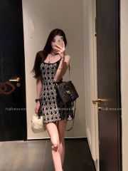 CCZEE style rhythm d family edge lattice suspender skirt women's summer design contrasting temperament slim sleeveless dress