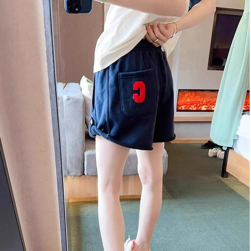 Extra Large Code 300 Pounds Korean New 2025 Summer Korean Style Sport Color Block C-Logo 3D Wavy Edge Versatile Short Pants for Women