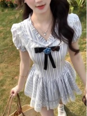 Small temperament striped dress women's 2025 summer new pure and fashionable waist-hugging short skirt high-end skirt