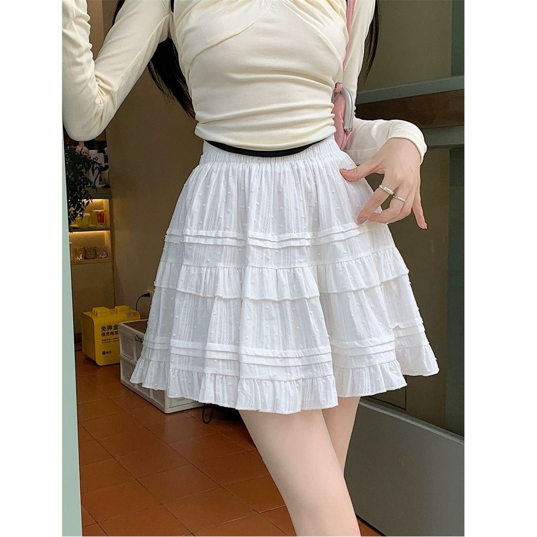 Ballet white puffy skirt women's large size fat mm slightly fat autumn sweet A-line skirt cake short skirt summer